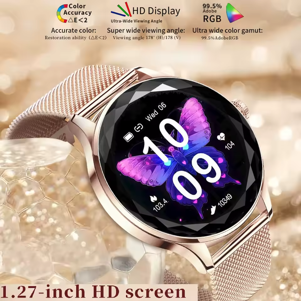 Saphiré Luxe® – Elegant Women’s Smartwatch with Diamond-Cut Crystal and Premium Metal Mesh Band