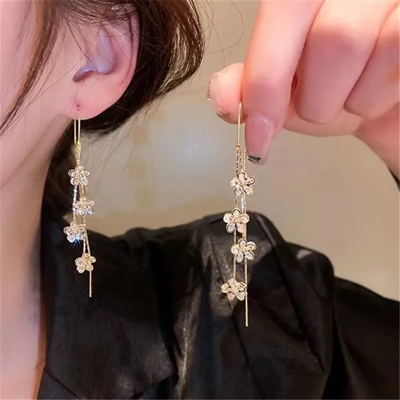 Shimmering Zircon Floral Dangle Earrings