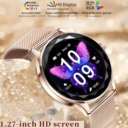 Saphiré Luxe® – Elegant Women’s Smartwatch with Diamond-Cut Crystal and Premium Metal Mesh Band