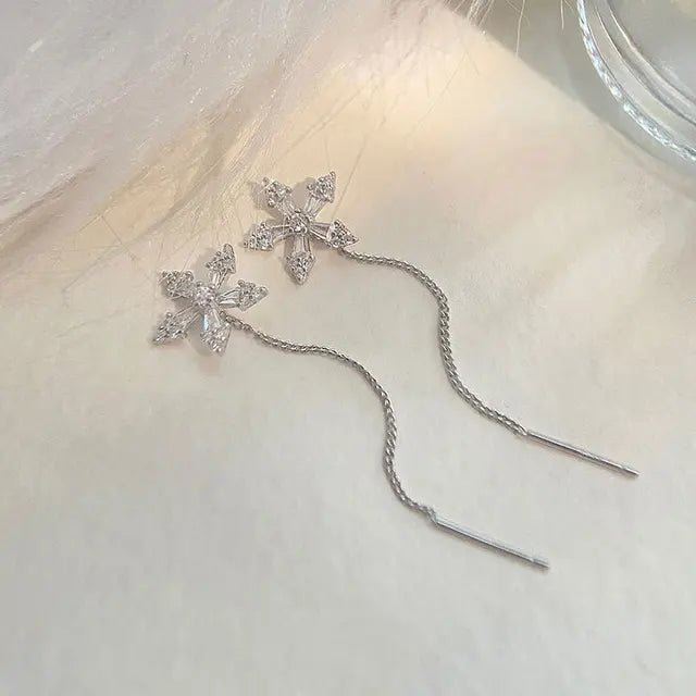 Dazzling Diamond Flower Earrings with Crystal Floral Tassel Drops