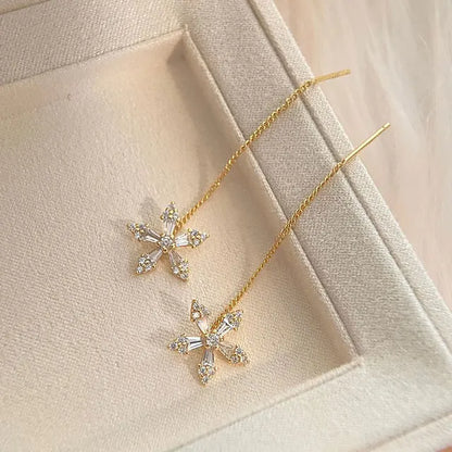 Dazzling Diamond Flower Earrings with Crystal Floral Tassel Drops